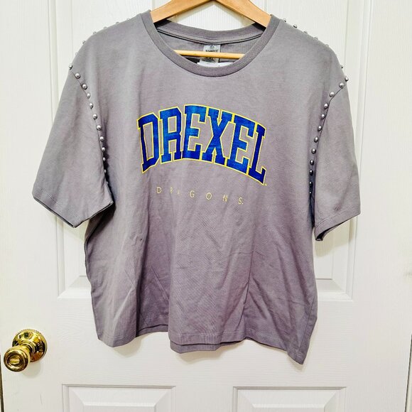 GAMEDAY COUTURE DREXEL DRAGONS PHILADELPHIA STUDDED CROPPED SHORT SLEEVE T-SHIRT - Picture 1 of 6